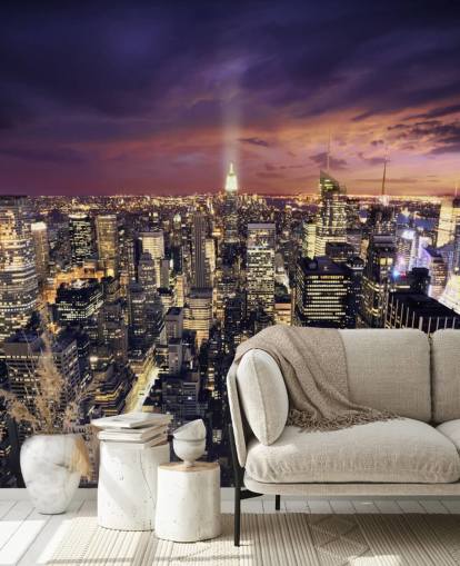 mural oscuro del horizonte de Nueva York llamado Rascacielos de Nueva York para dormitorios y salas de estar