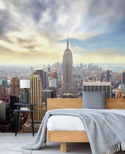 bright new york city wallpaper mural called Manhattan Skyline for bedrooms, living rooms and dining rooms
