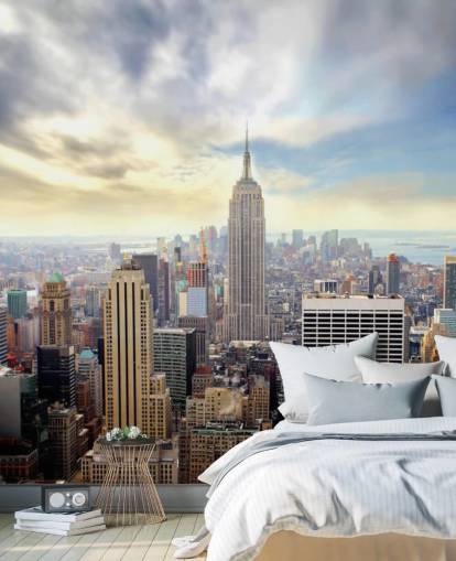 mural brillante de papel pintado de la ciudad de Nueva York llamado Manhattan Skyline para dormitorios, salas de estar y comedores