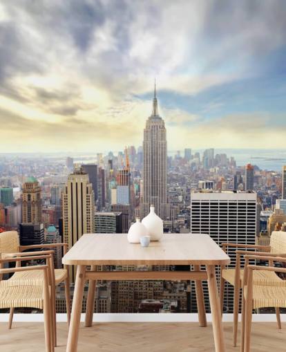 kirkas New Yorkin kaupungin taustakuvamaalaus nimeltä Manhattan Skyline makuuhuoneisiin, olohuoneisiin ja ruokasaleihin