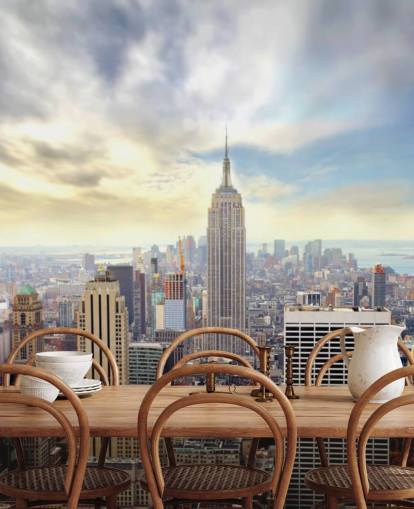 luminosa carta da parati murale di New York City chiamata Manhattan Skyline per camere da letto, salotti e sale da pranzo