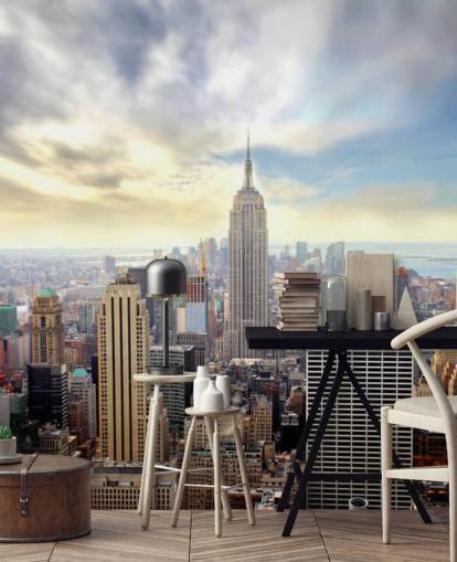 bright new york city wallpaper mural called Manhattan Skyline for bedrooms, living rooms and dining rooms