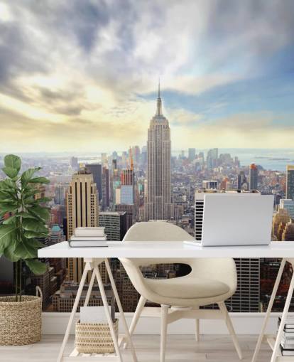 ljus new york city tapetväggmålning som heter Manhattan Skyline för sovrum, vardagsrum och matsalar