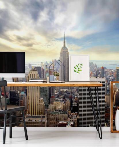 mural brillante de papel pintado de la ciudad de Nueva York llamado Manhattan Skyline para dormitorios, salas de estar y comedores mural brillante de papel pintado de la ciudad de Nueva York llamado Manhattan Skyline para dormitorios, salas de estar y comedores