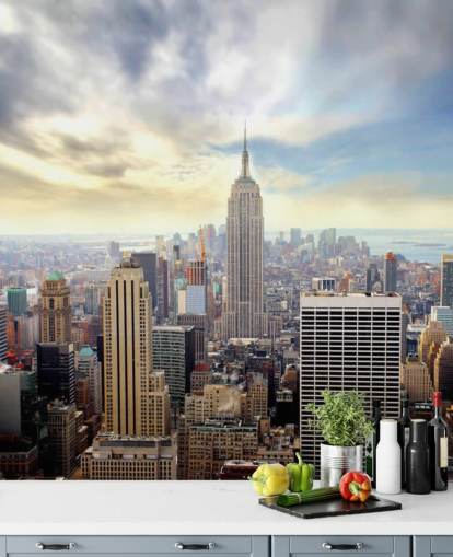 papier peint mural lumineux de New York appelé Manhattan Skyline pour les chambres, les salons et les salles à manger