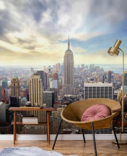 mural brillante de papel pintado de la ciudad de Nueva York llamado Manhattan Skyline para dormitorios, salas de estar y comedores
