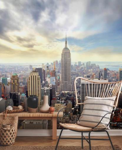 bright new york city wallpaper mural called Manhattan Skyline for bedrooms, living rooms and dining rooms