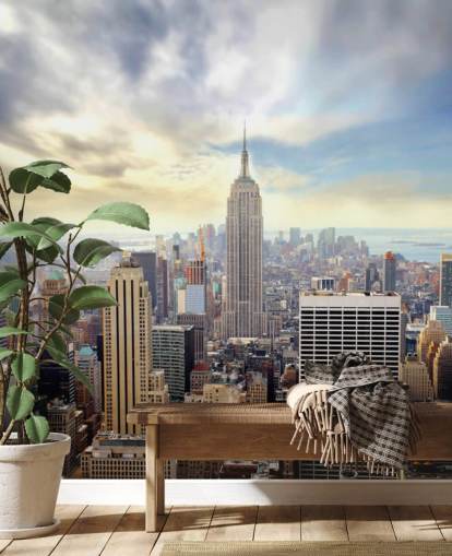 mural brillante de papel pintado de la ciudad de Nueva York llamado Manhattan Skyline para dormitorios, salas de estar y comedores