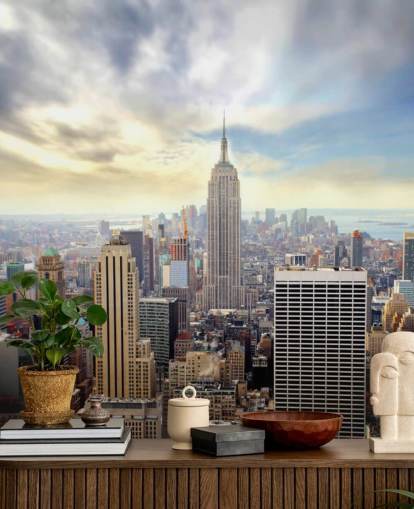bright new york city wallpaper mural called Manhattan Skyline for bedrooms, living rooms and dining rooms