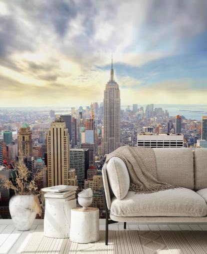 heldere muurschildering in New York City genaamd Manhattan Skyline voor slaapkamers, woonkamers en eetkamers