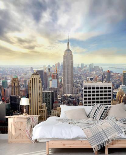 mural brillante de papel pintado de la ciudad de Nueva York llamado Manhattan Skyline para dormitorios, salas de estar y comedores