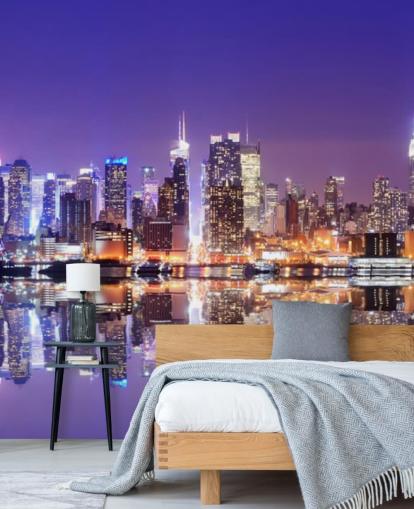 individuelles Tapeten-Wandbild New York bei Nacht namens Manhattan Reflections für Büros