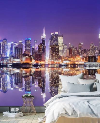 custom New York at night wallpaper mural called Manhattan Reflections for offices
