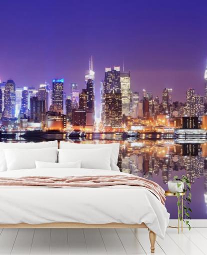 custom New York at night wallpaper mural called Manhattan Reflections for offices