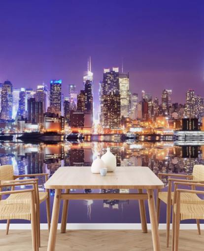 custom New York at night wallpaper mural called Manhattan Reflections for offices
