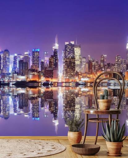 custom New York at night wallpaper mural called Manhattan Reflections for offices