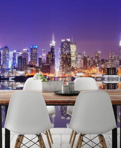 custom New York at night wallpaper mural called Manhattan Reflections for offices