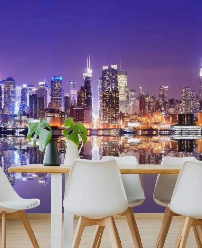 op maat gemaakte muurschildering in New York bij nacht genaamd Manhattan Reflections voor kantoren op maat gemaakte muurschildering in New York bij nacht genaamd Manhattan Reflections voor kantoren