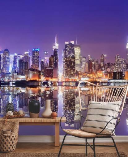 custom New York at night wallpaper mural called Manhattan Reflections for offices