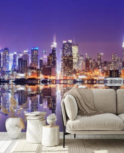 mural personalizado de papel pintado nocturno de Nueva York llamado Manhattan Reflections para oficinas mural personalizado de papel pintado nocturno de Nueva York llamado Manhattan Reflections para oficinas