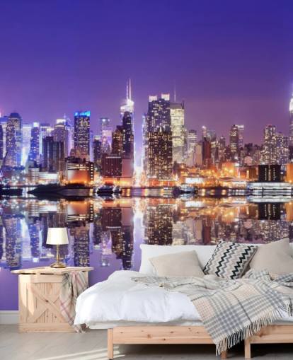 custom New York at night wallpaper mural called Manhattan Reflections for offices