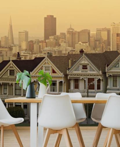 Papel pintado de fila de casas victorianas