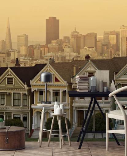 Papel pintado de fila de casas victorianas