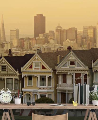 row of victorian houses wallpaper