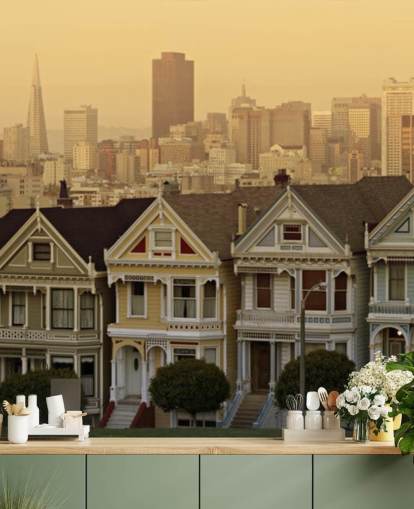 row of victorian houses wallpaper