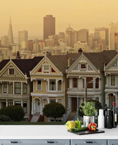 row of victorian houses wallpaper