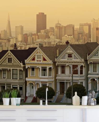 row of victorian houses wallpaper