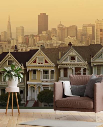 row of victorian houses wallpaper