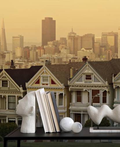 Papel pintado de fila de casas victorianas