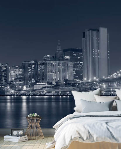 sort/hvidt brugerdefineret New York City tapetmaleri kaldet Manhattan at Night til stuer, kontorer og soveværelser