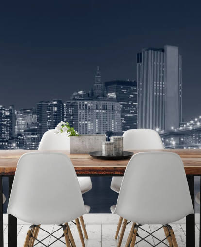 black and white custom New York City wallpaper mural called Manhattan at Night for living rooms, offices and bedrooms