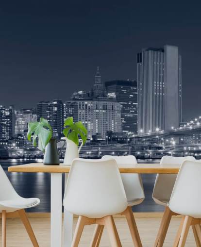 schwarz-weißes individuelles New York City-Tapeten-Wandbild mit dem Titel Manhattan at Night für Wohnzimmer, Büros und Schlafzimmer