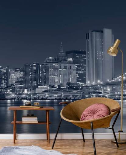 carta da parati murale personalizzata in bianco e nero di New York City chiamata Manhattan at Night per salotti, uffici e camere da letto carta da parati murale personalizzata in bianco e nero di New York City chiamata Manhattan at Night per salotti, uffici e camere da letto