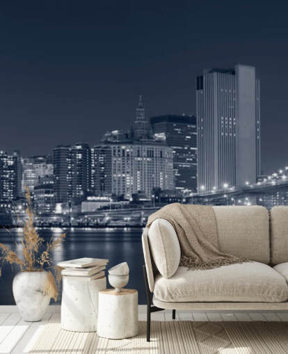 sort/hvidt brugerdefineret New York City tapetmaleri kaldet Manhattan at Night til stuer, kontorer og soveværelser