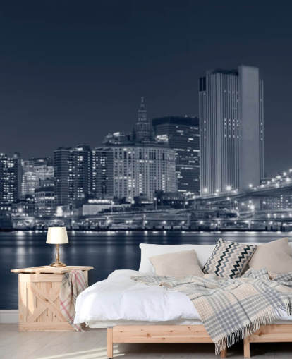 sort/hvidt brugerdefineret New York City tapetmaleri kaldet Manhattan at Night til stuer, kontorer og soveværelser sort/hvidt brugerdefineret New York City tapetmaleri kaldet Manhattan at Night til stuer, kontorer og soveværelser