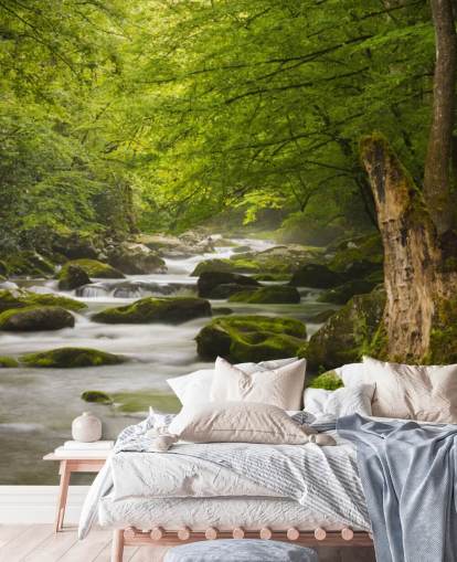 vihreä ja harmaa jokimetsän taustakuvamaalaus nimeltä Great Smoky Mountains Tremont River vihreä ja harmaa jokimetsän taustakuvamaalaus nimeltä Great Smoky Mountains Tremont River