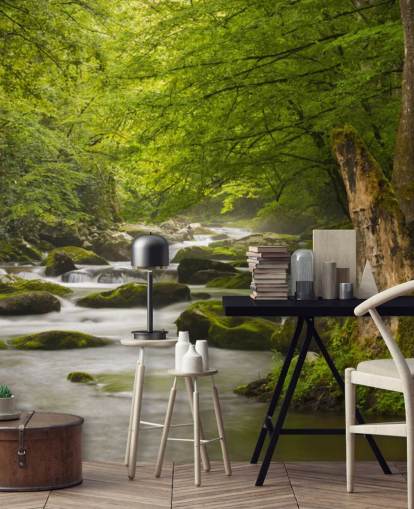 grøn og grå flodskov tapet vægmaleri kaldet Great Smoky Mountains Tremont River