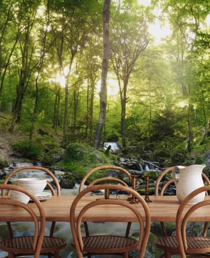 grön vattenfall tapet kallad Forest Waterfall på Wallsauce för sovrum, badrum och kontor