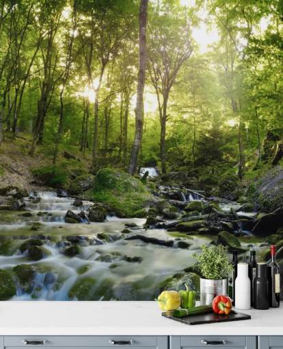 grønn foss tapet kalt Forest Waterfall på Wallsauce for soverom, bad og kontorer