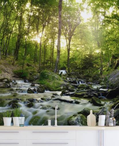 carta da parati verde a cascata chiamata Forest Waterfall at Wallsauce per camere da letto, bagni e uffici carta da parati verde a cascata chiamata Forest Waterfall at Wallsauce per camere da letto, bagni e uffici