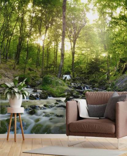 papel de parede de cachoeira verde chamado Forest Waterfall at Wallsauce para quartos, banheiros e escritórios