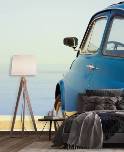 Papel de parede azul vintage mini carro Papel de parede azul vintage mini carro