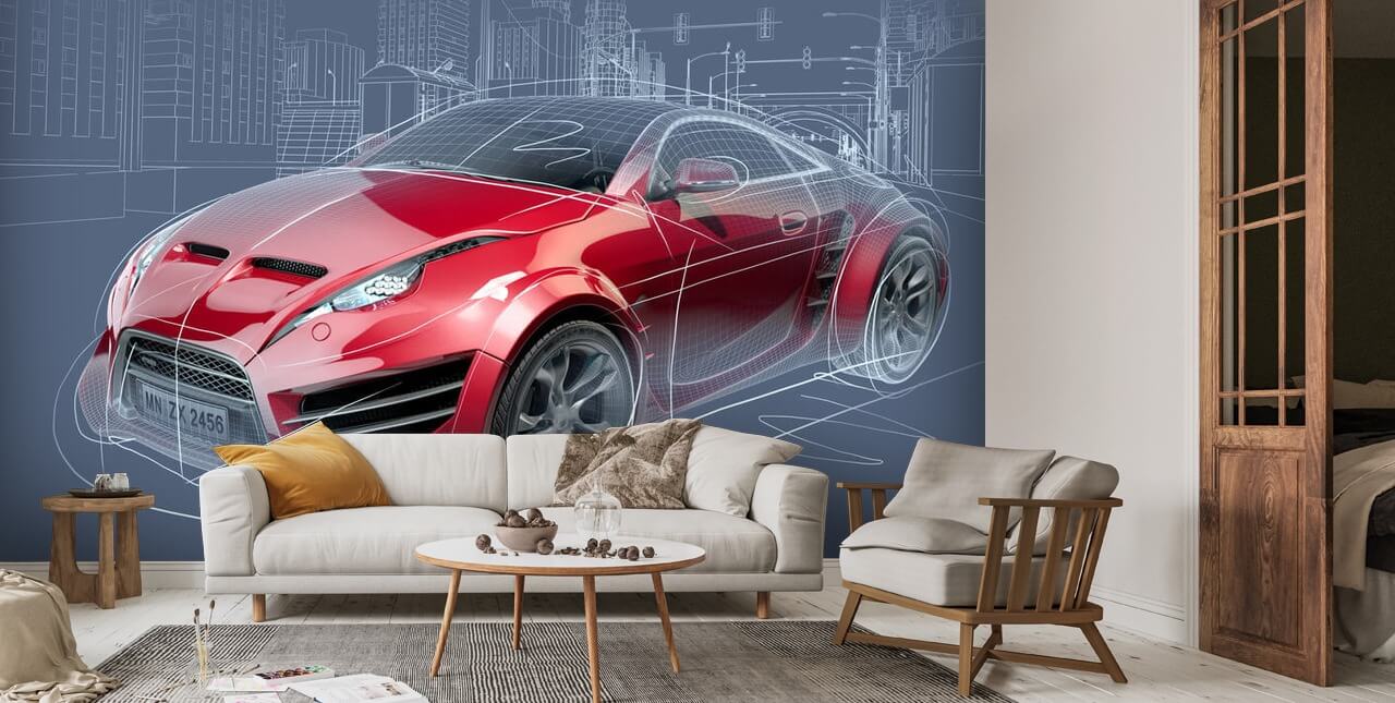 Sports Car Sketch Wallpaper Wallsauce US