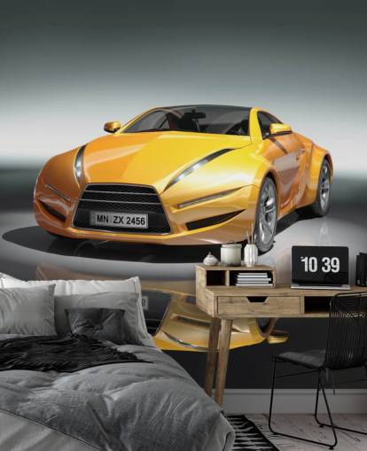 Papel de parede de carro esportivo amarelo moderno Papel de parede de carro esportivo amarelo moderno