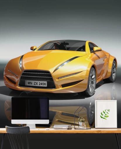 Modern Yellow Sports Car Wallpaper Mural Modern Yellow Sports Car Wallpaper Mural