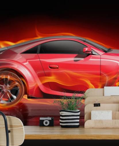 Papel de parede Burning Wheels Red Car Papel de parede Burning Wheels Red Car